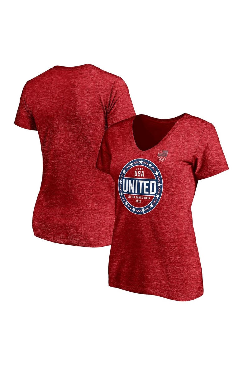 Women's Fanatics Branded Heathered Red Team USA 2022 Winter Olympics Circle Star Tri-Blend V-Neck T-Shirt, Alternate, color, Heather Red