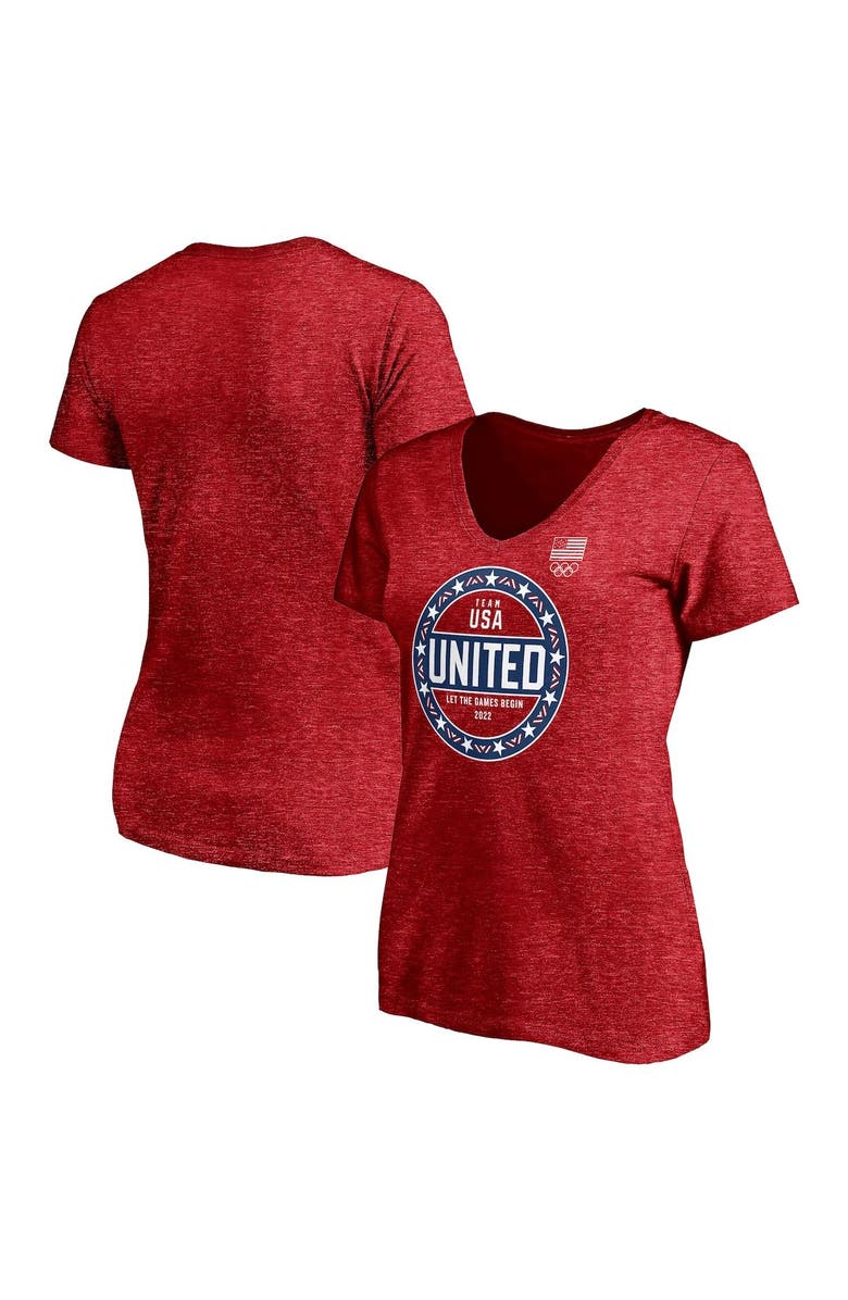 FANATICS Women's Fanatics Branded Heathered Red Team USA 2022 Winter Olympics Circle Star Tri-Blend V-Neck T-Shirt, Alternate, color,