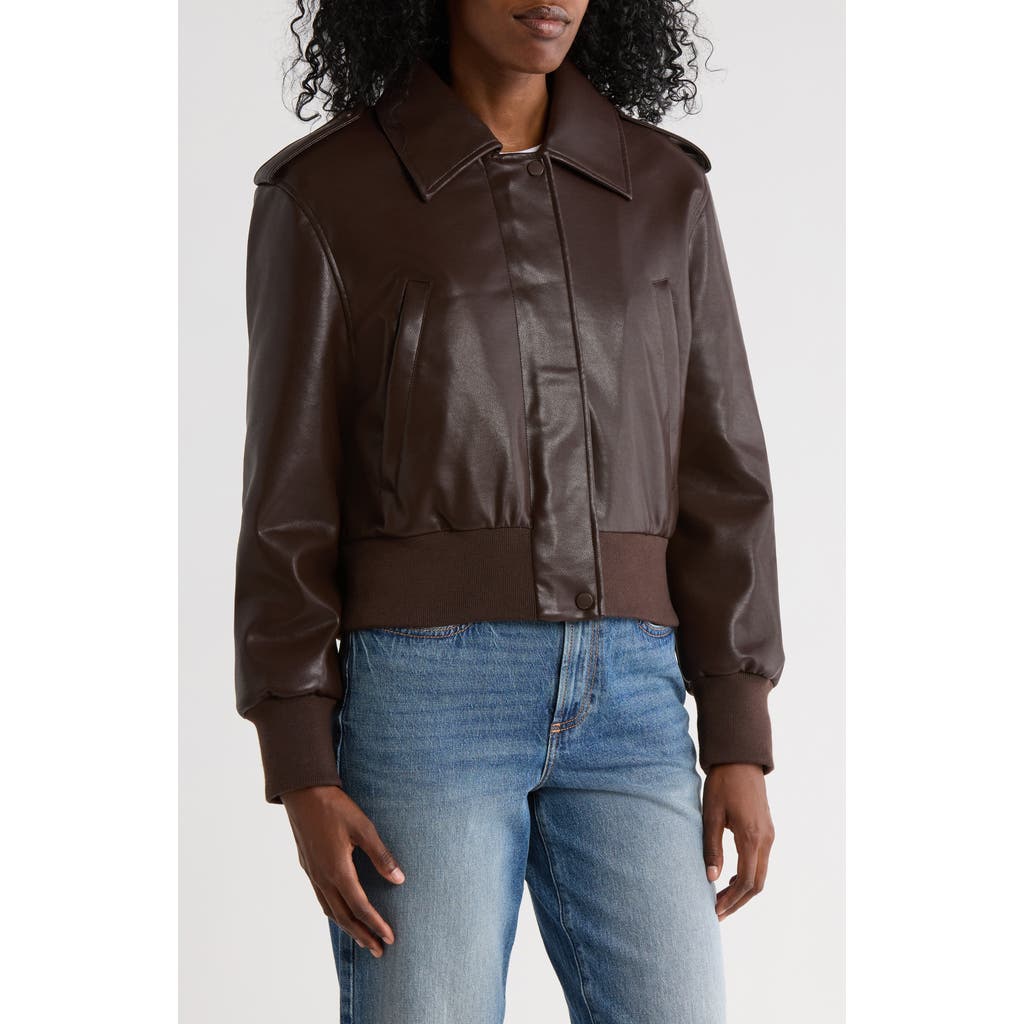 Hudson Jeans Waterproof Faux Leather Aviator Jacket In Brown