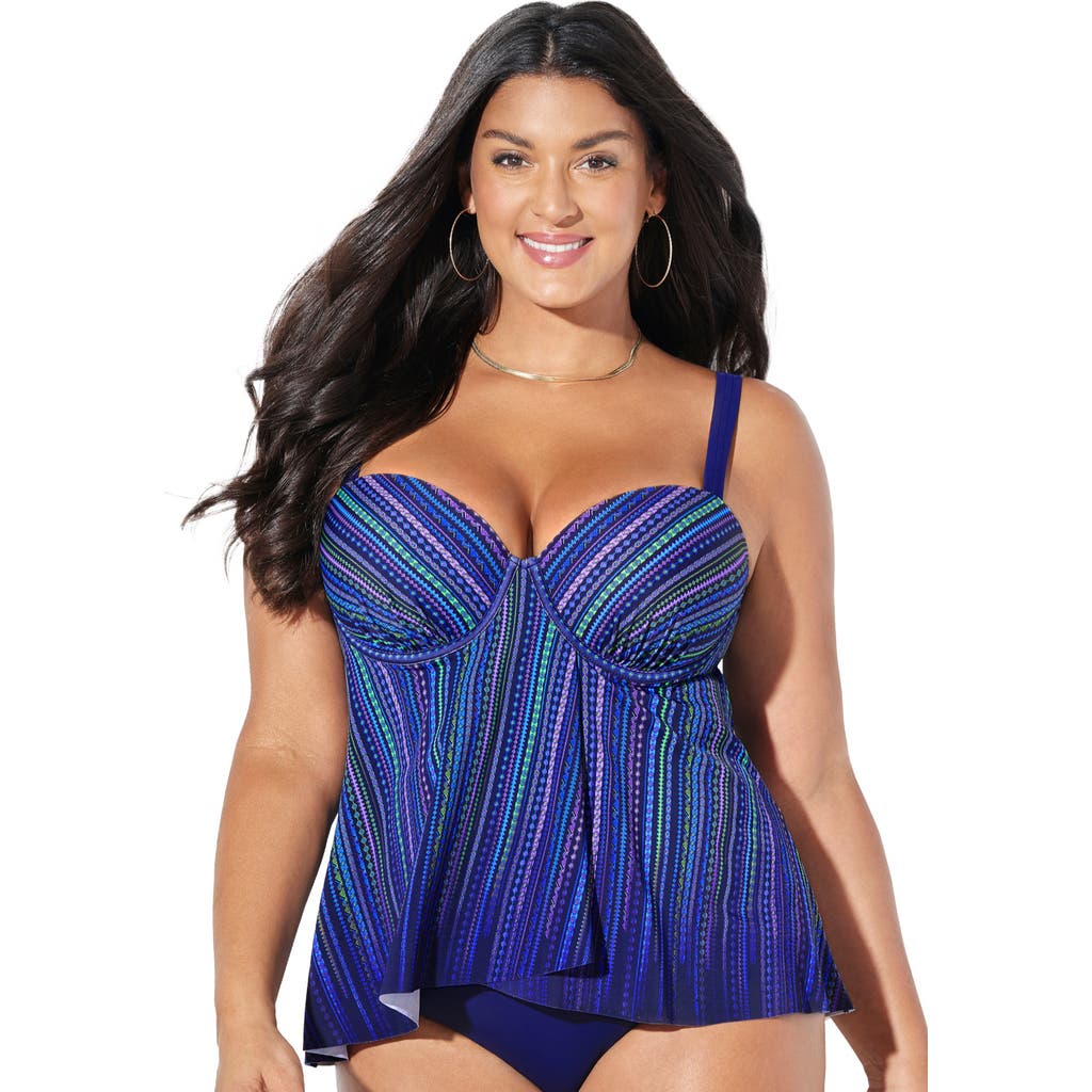Swimsuits For All Flyaway Underwire Tankini Top In Blue