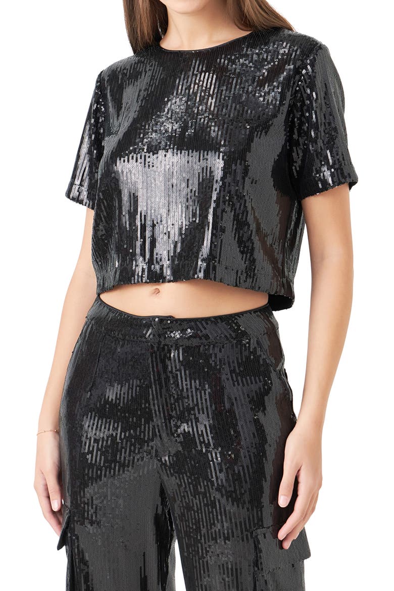 Sequin Crop Top, Alternate, color, BLACK