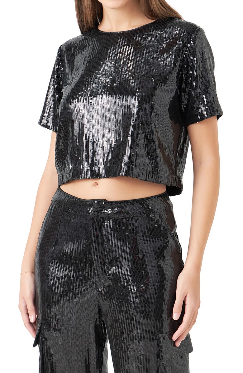 Endless Rose Sequin Crop Top, Alternate, color, Black