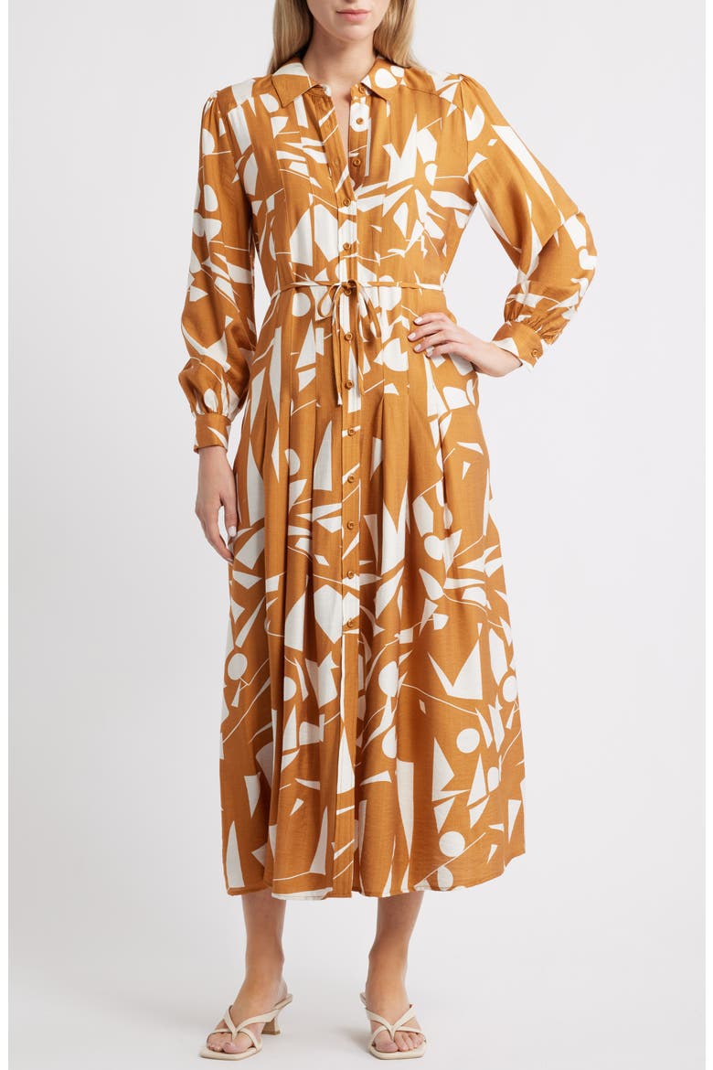 Long Sleeve Geometric Shirtdress, Main, color, MUSTARD GEO