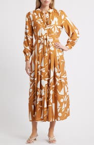MELLODAY Long Sleeve Geometric Shirtdress