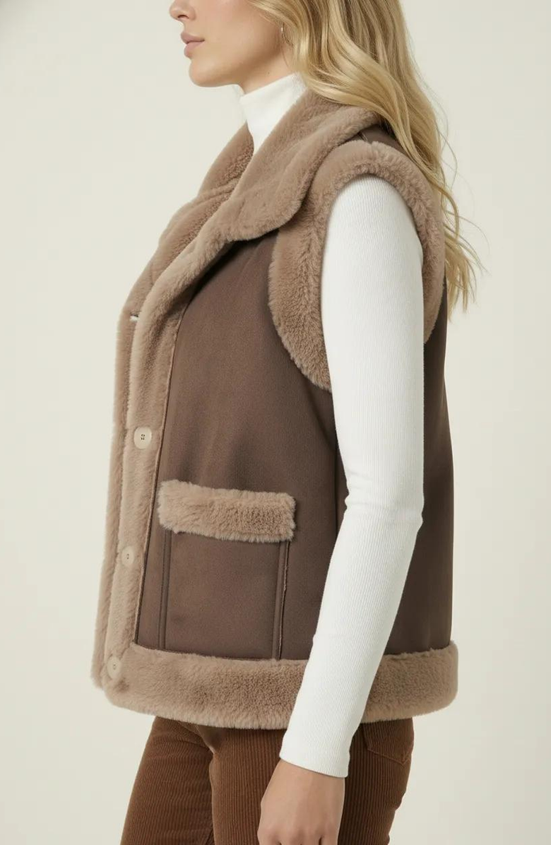 Modenaire Faux Shearling Trim Vest, Alternate, color, Faux Shearling