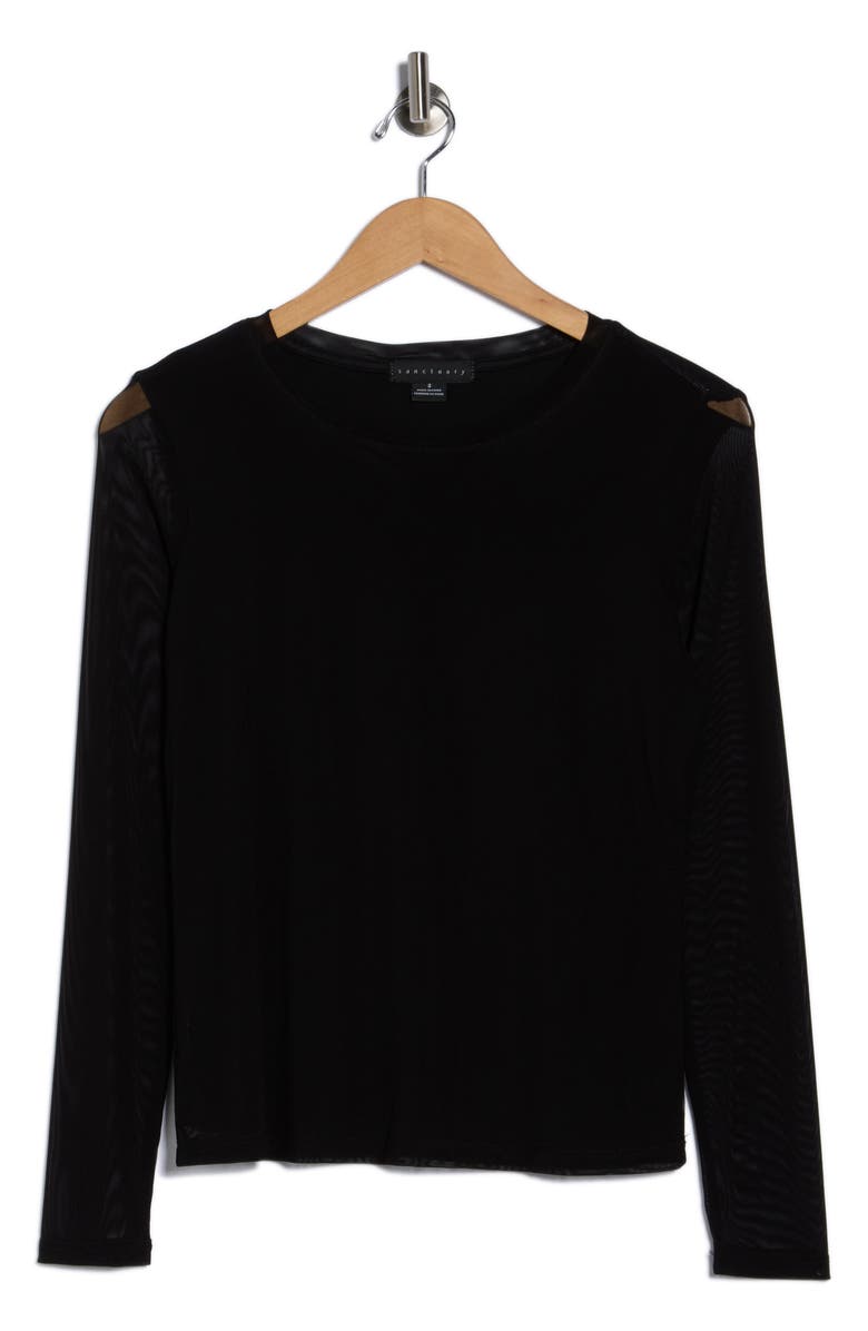 Sanctuary Long Sleeve Sheer Mesh Top, Alternate, color, Black