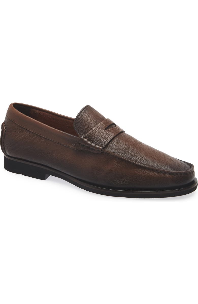 Santoni Ikangia Penny Loafer, Main, color, Dark Brown