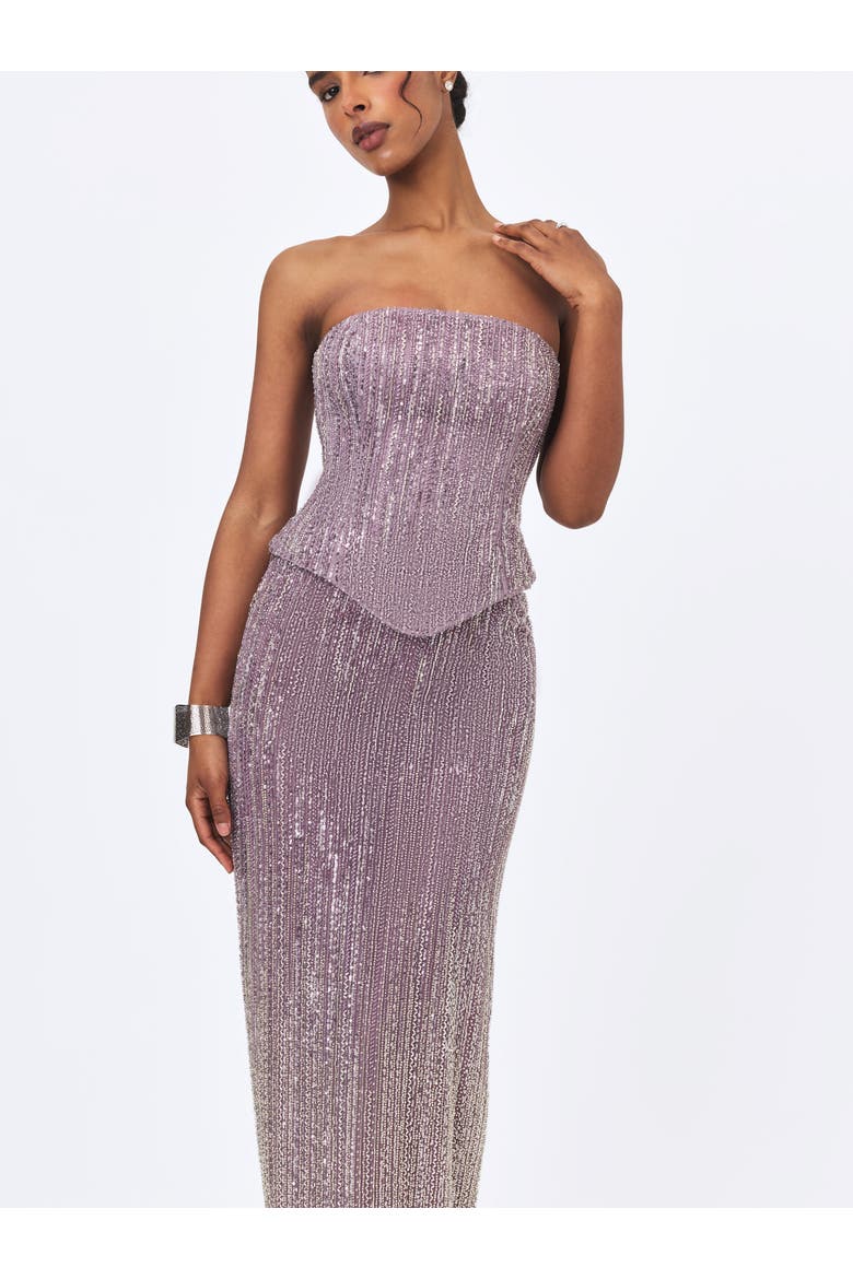 Tosca Crystal Beaded Corset Strapless Peplum Dress, Alternate, color, Purple