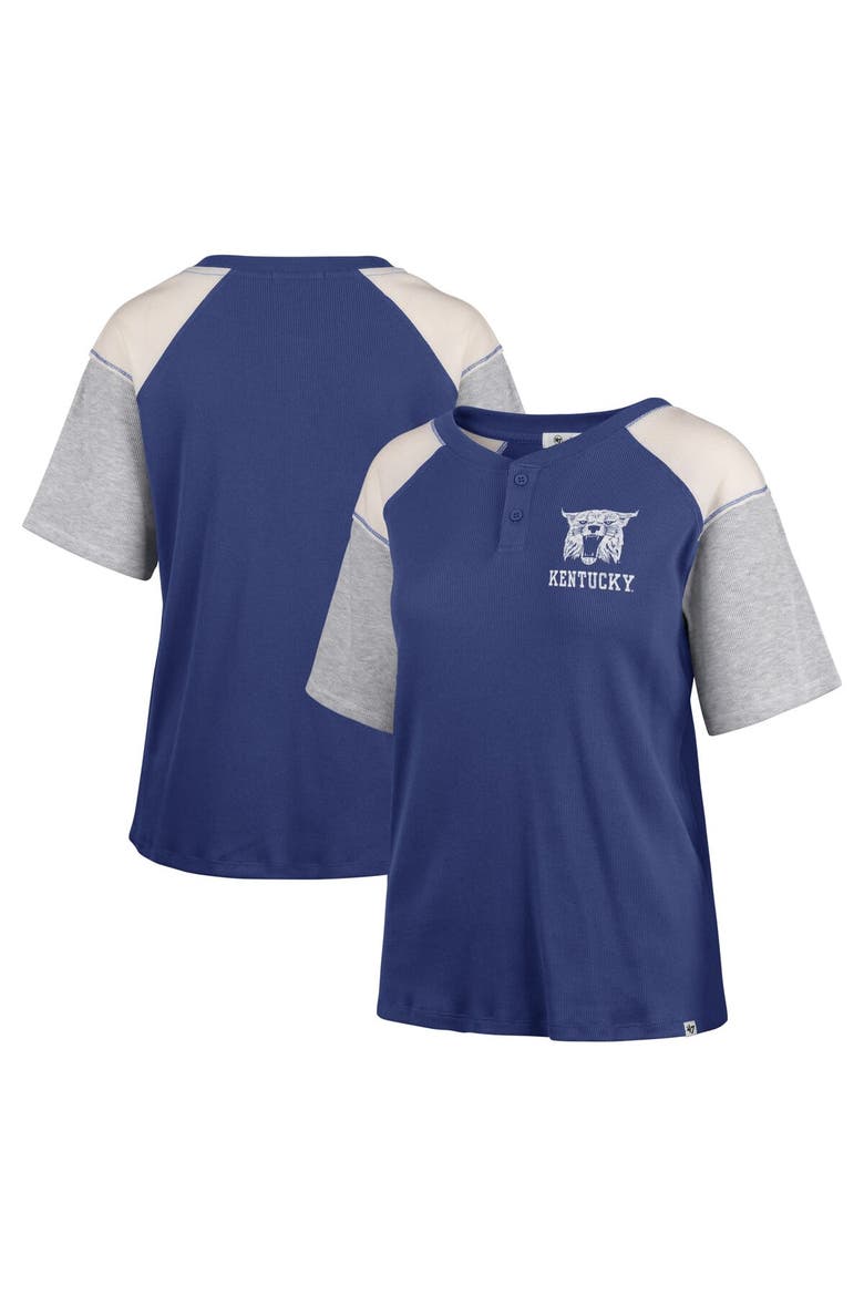 Women's '47 Royal Kentucky Wildcats Underline Harvey Colorblock Raglan Henley T-Shirt, Main, color, Royal