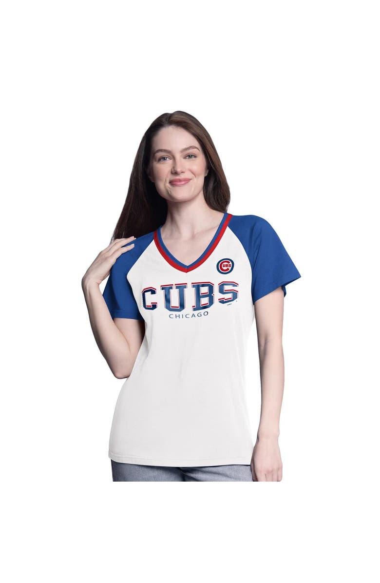 G-III 4HER BY CARL BANKS Women's G-III 4Her by Carl Banks  White/Royal Chicago Cubs Ball Park Raglan V-Neck T-Shirt, Alternate, color, 