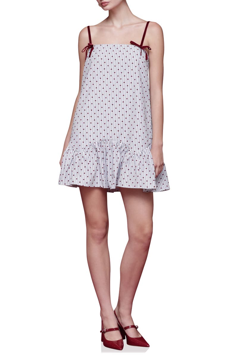 Avec Les Filles Babydoll Heart & Stripe Minidress, Main, color, Blue Stripe Red Hear