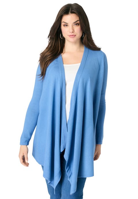 Plus Size Lightweight Handkerchief Hem Cardigan Sweater (Plus)