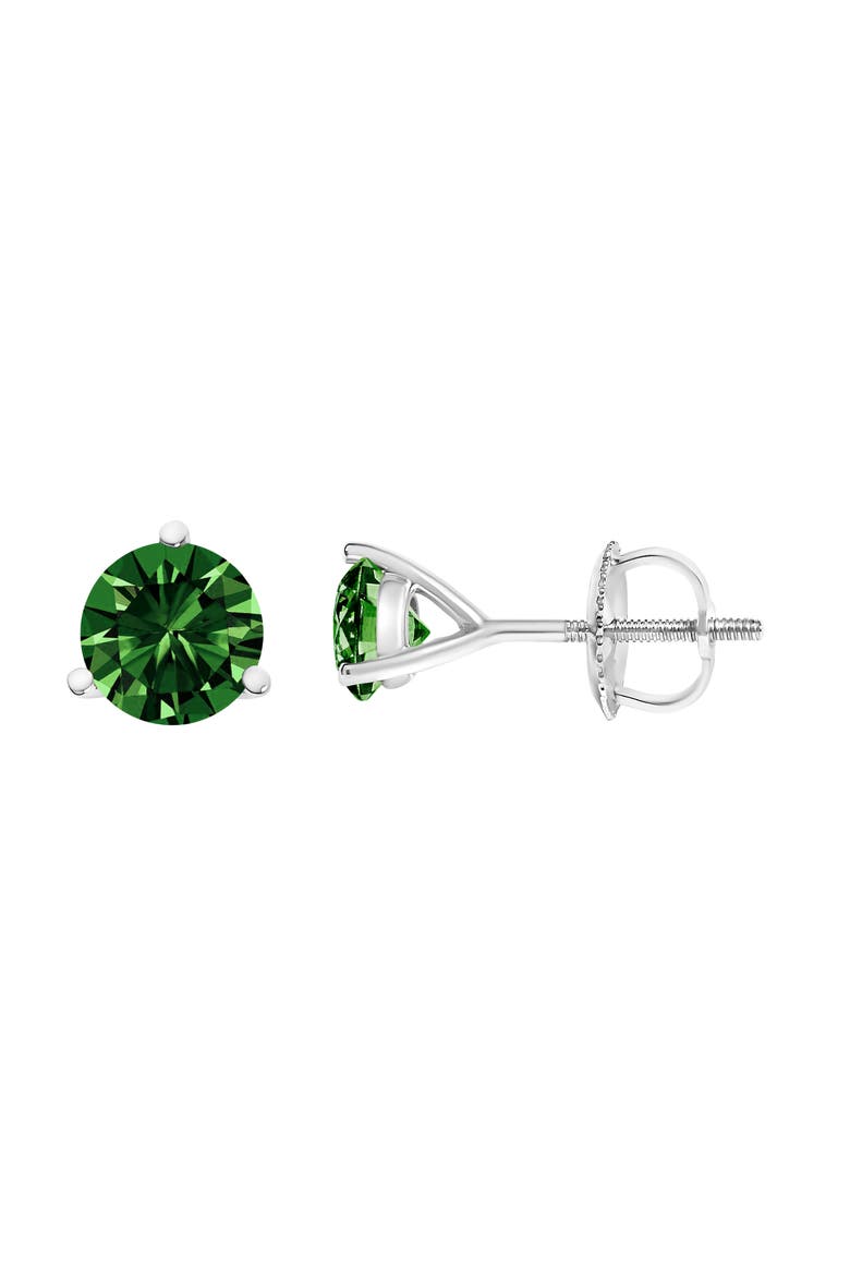 14K Gold 1 1/2 Cttw 3-Prong Martini Set Lab Grown Green Diamond Solitaire Stud Earrings, Alternate, color, White