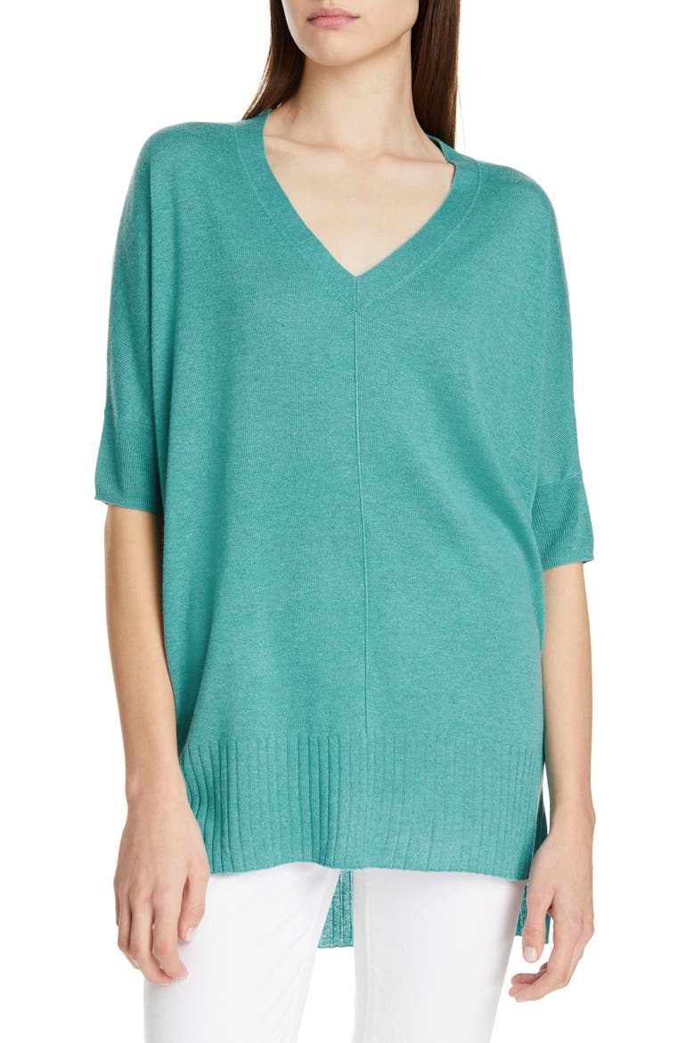 High/Low Silk & Cashmere Sweater, Main, color, GREEN AGATE