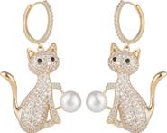 EYE CANDY LOS ANGELES Cubic Zirconia & Faux Pearl Cat Drop Earrings
