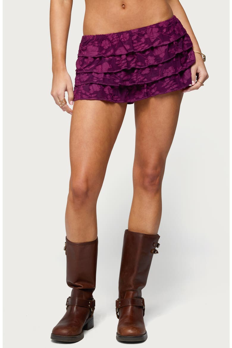 Keyla Tiered Ruffle Micro Skort, Main, color, PLUM