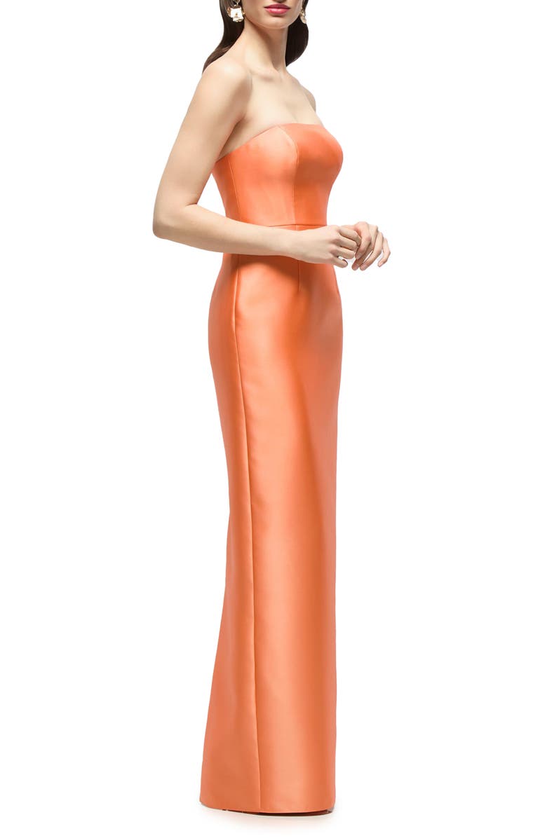 Alfred Sung Jacqueline Strapless Satin Twill Column Gown, Alternate, color, Portofino Orange