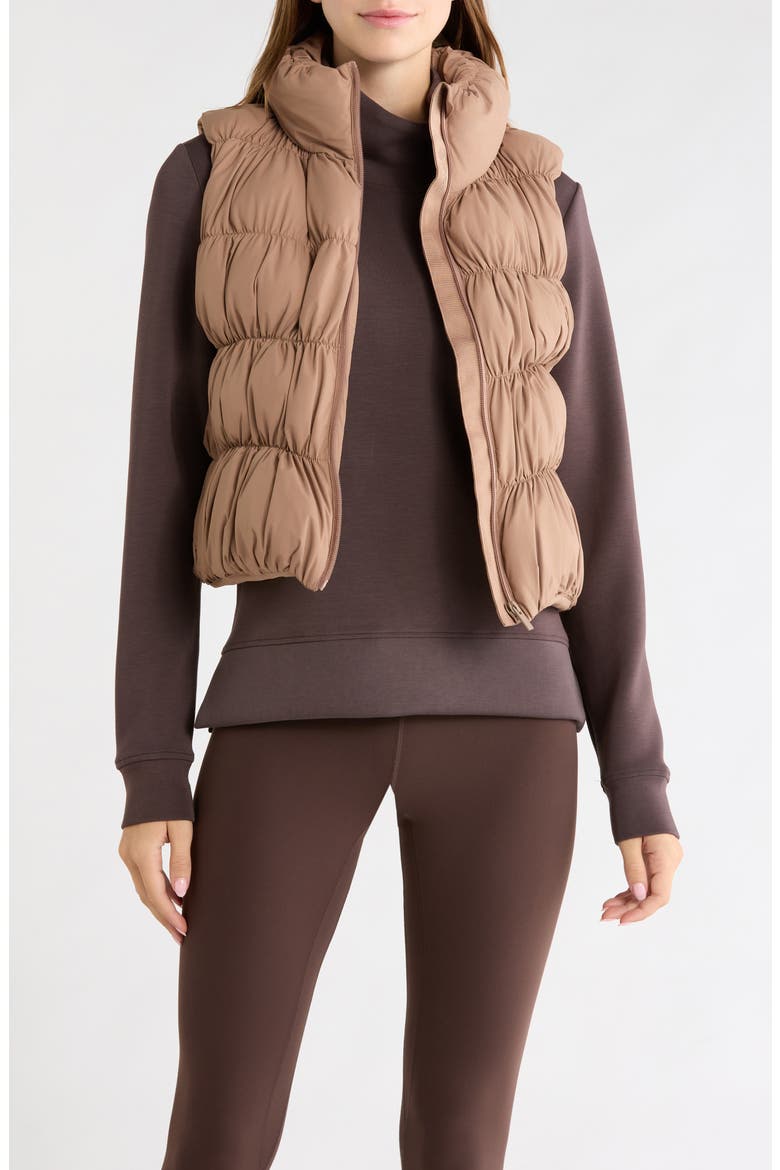 Ruched Puffer Vest, Main, color, BROWNIE
