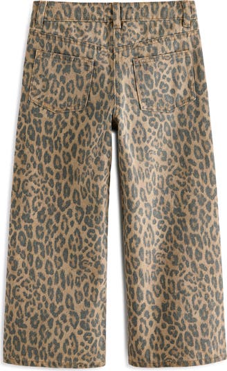Kids' Leopard Print Wide Leg Jeans