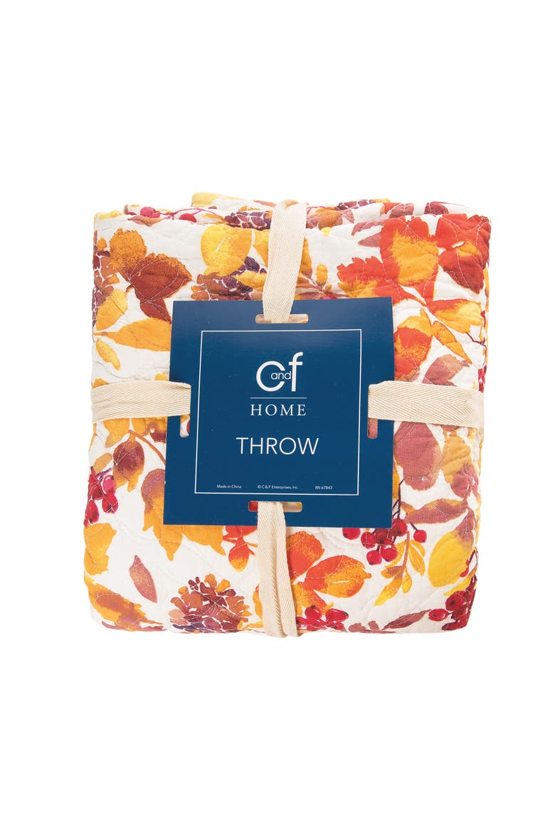 Cordelia Watercolor Leaves 100% Cotton Quilted Accent Throw Blanket 48" x 60", Alternate, color, Orange