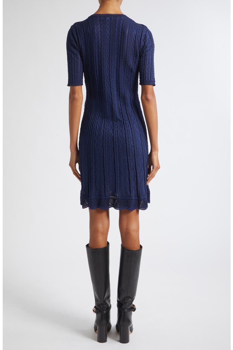 Tonal Zigzag Short Sleeve Pleated Sweater Dress, Alternate, color, S72OS BLUE