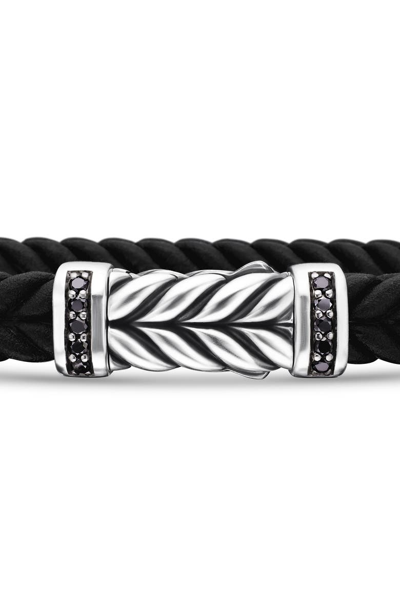 David Yurman Men's Chevron Bracelet in Black Rubber with Black Diamonds & Sterling Silver, 6mm, Alternate, color, 
