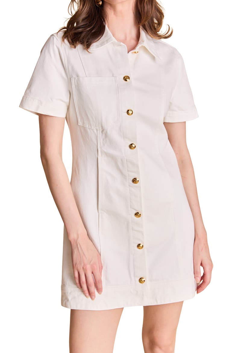 Denim Mini Shirtdress, Alternate, color, WHITE