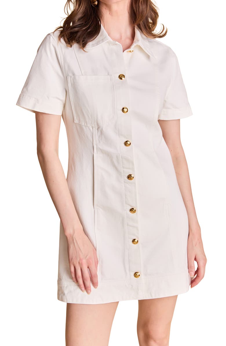 English Factory Denim Mini Shirtdress, Alternate, color, White