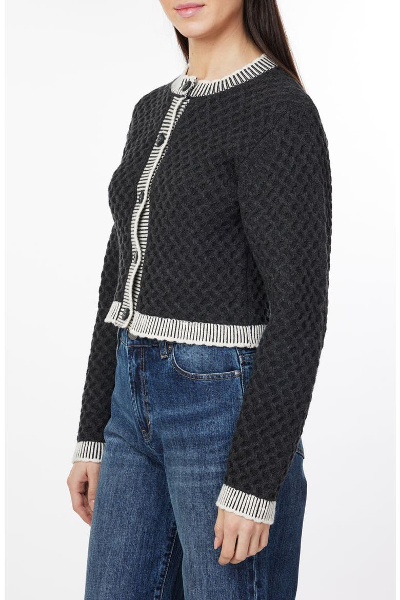 Crewneck Crop Cardigan, Alternate, color, HEATHERED BLACK COMBO