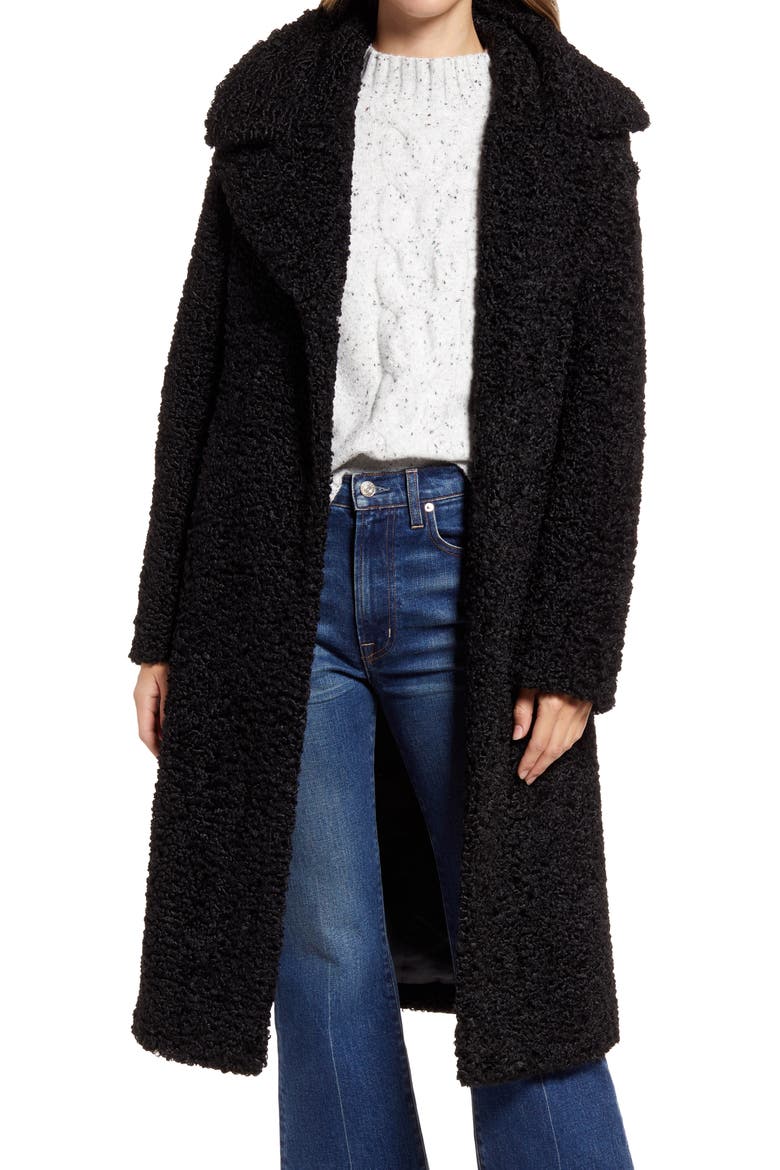 Faux Shearling Coat, Alternate, color, BLACK