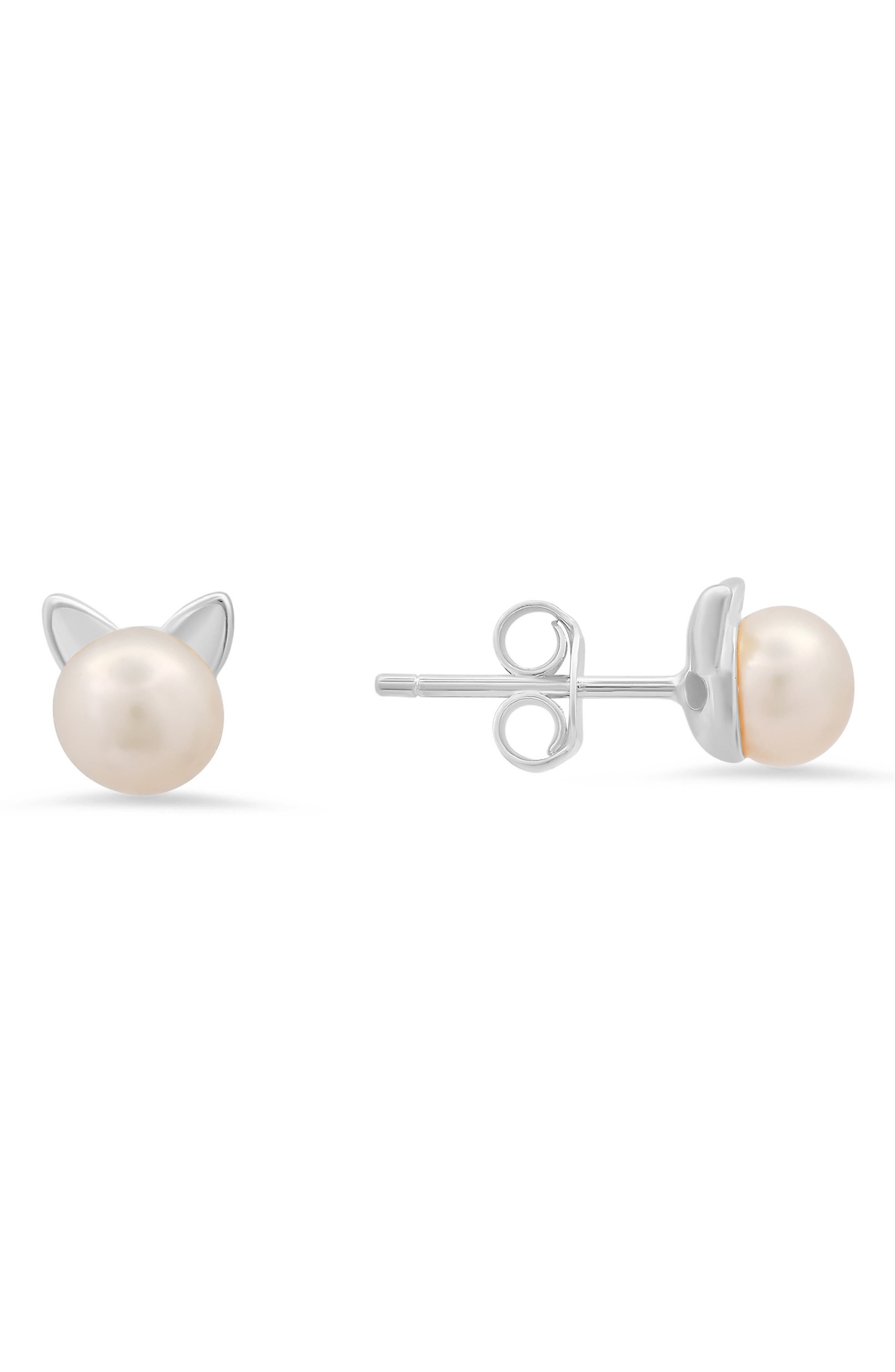 Queen Jewels Freshwater Pearl Kitty Cat Stud Earrings