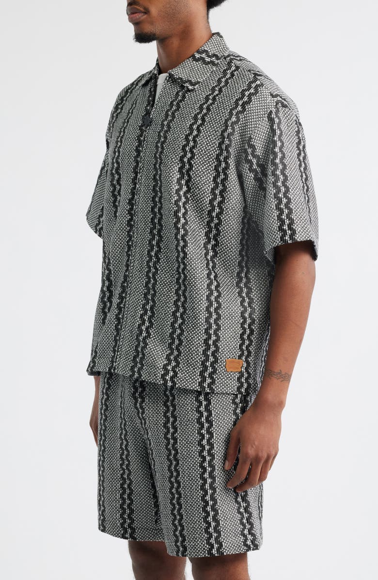 ICECREAM Vertical Stripe Short Sleve Knit Zip-Up Shirt, Alternate, color, Whisper White