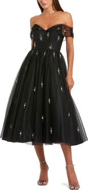 Mac Duggal Petite Ieena Off The Shoulder Embellished Tulle Cocktail Dress