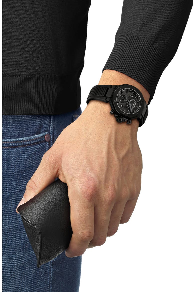 T-Race Chronograph Silicone Strap Watch, 38mm, Alternate, color, BLACK