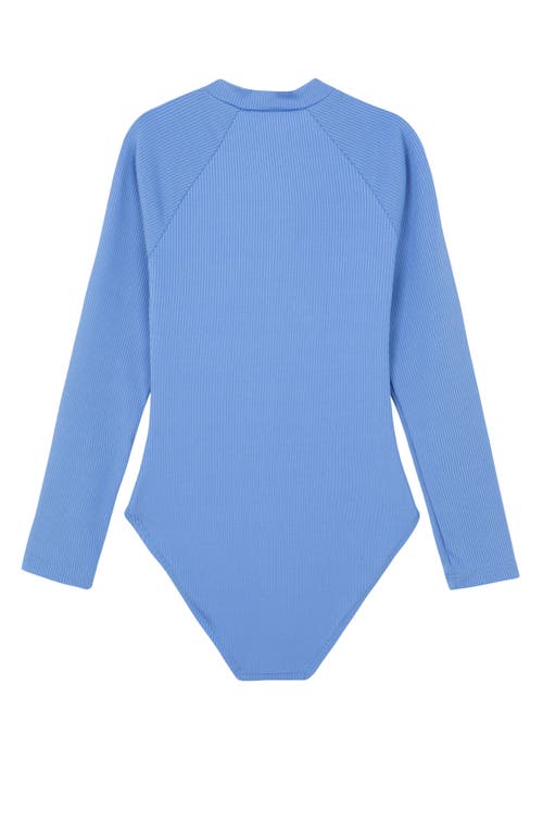 Gottex Kids Summer Rib Textured Long Sleeve Zip Front One Piece