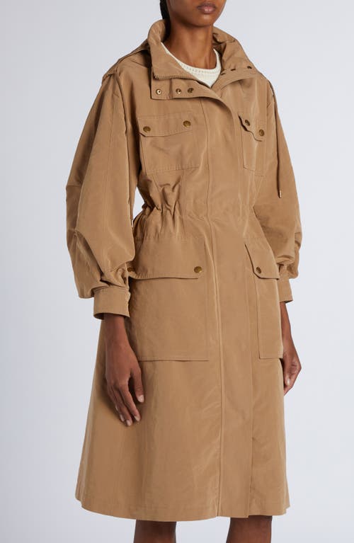 Moncler Drawstring Parka With Epaulettes And Hood In Beige