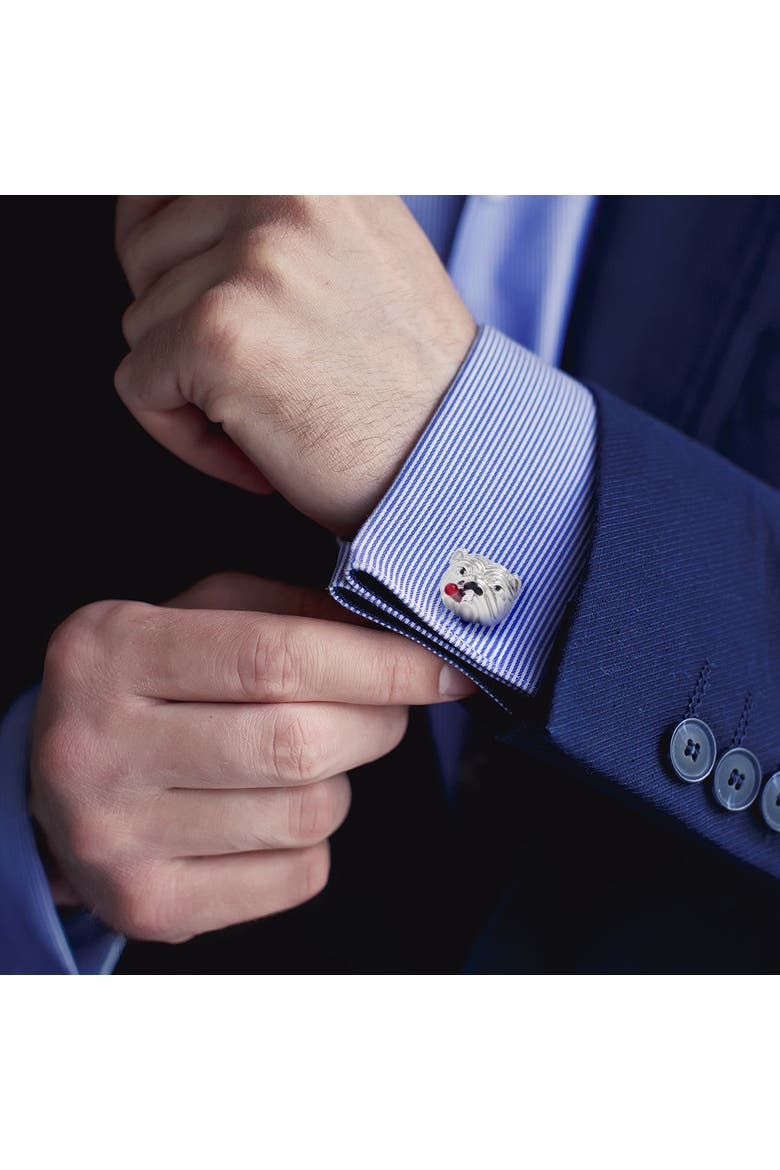 Bulldog with Cigar Cufflinks, Alternate, color, Silver