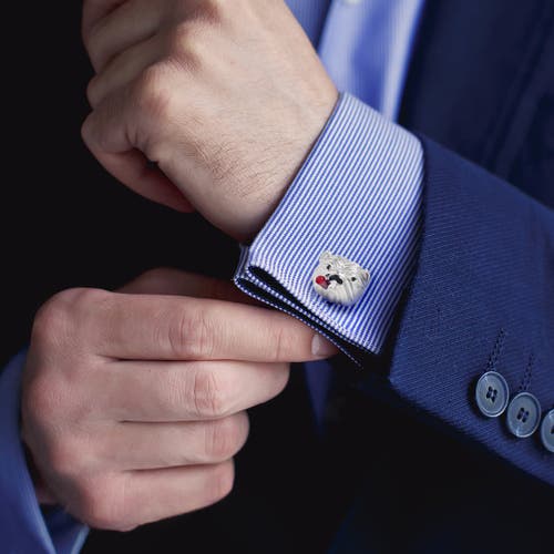Link Up Bulldog With Cigar Cufflinks In Metallic