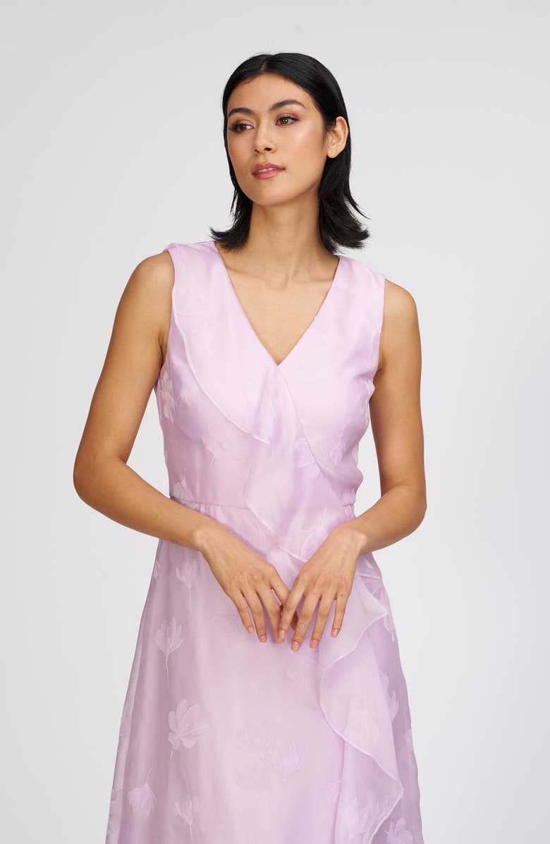 JS Collections Geneva Floral Jacquard Ruffle Detail Cocktail Dress, Alternate, color, Pale Lilac