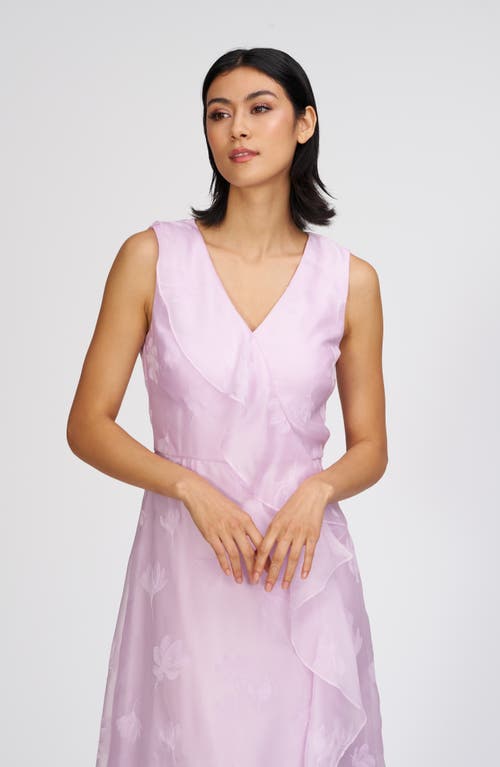 Js Collections Geneva Floral Jacquard Ruffle Detail Cocktail Dress In Purple