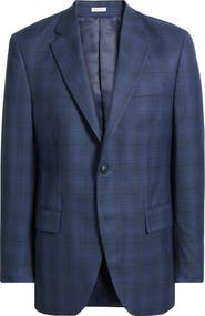 Peter Millar Flynn Classic Fit Blue Plaid Wool Sport Coat