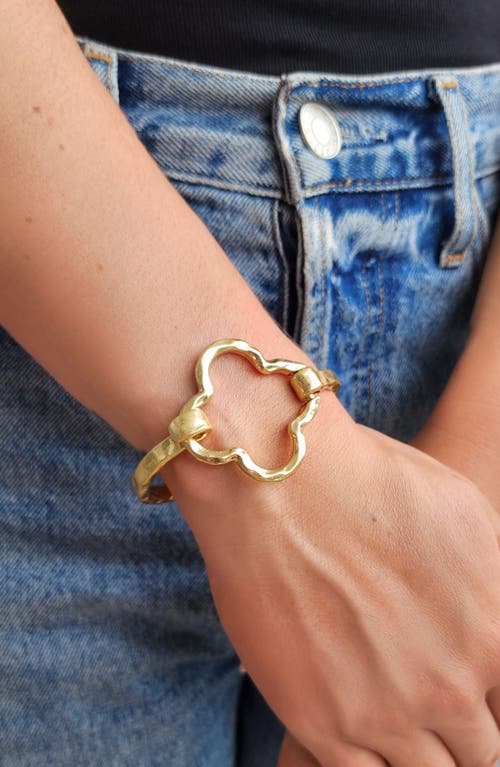 Adornia Gold Plated Hammered Clover Open Cuff Bracelet In Gold