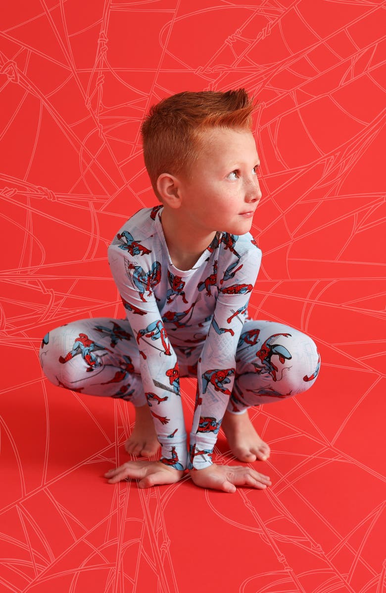 Posh Peanut Kids' Spiderman Print Classic Fitted Two-Piece Pajamas, Alternate, color, Spiderman