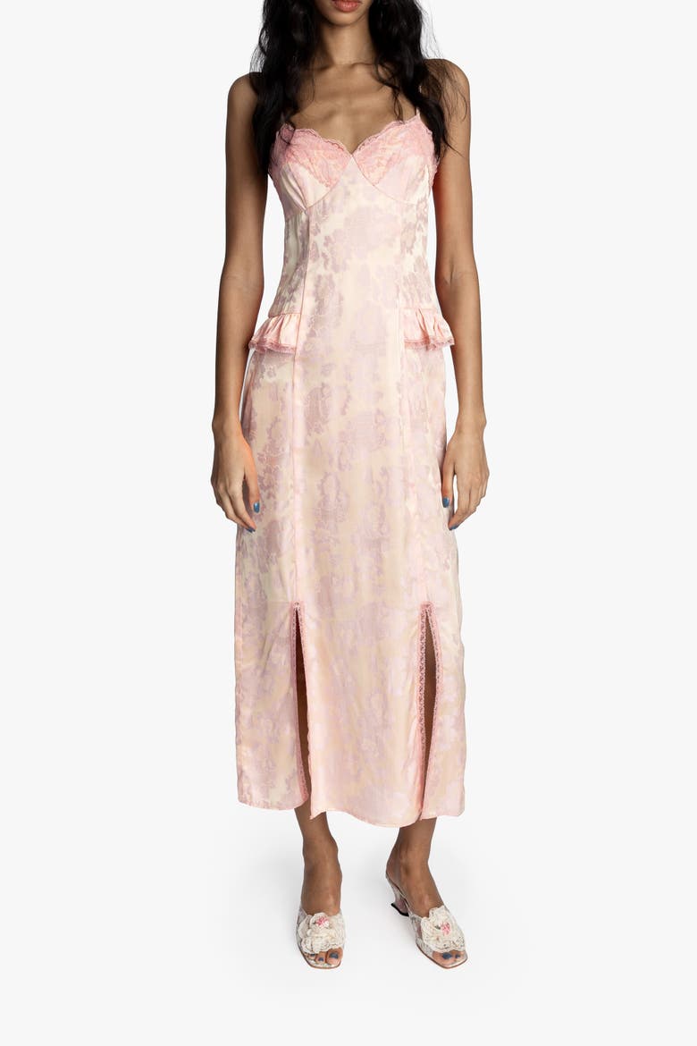 Damask Rose Brocade Slip Dress, Main, color, BLUSH