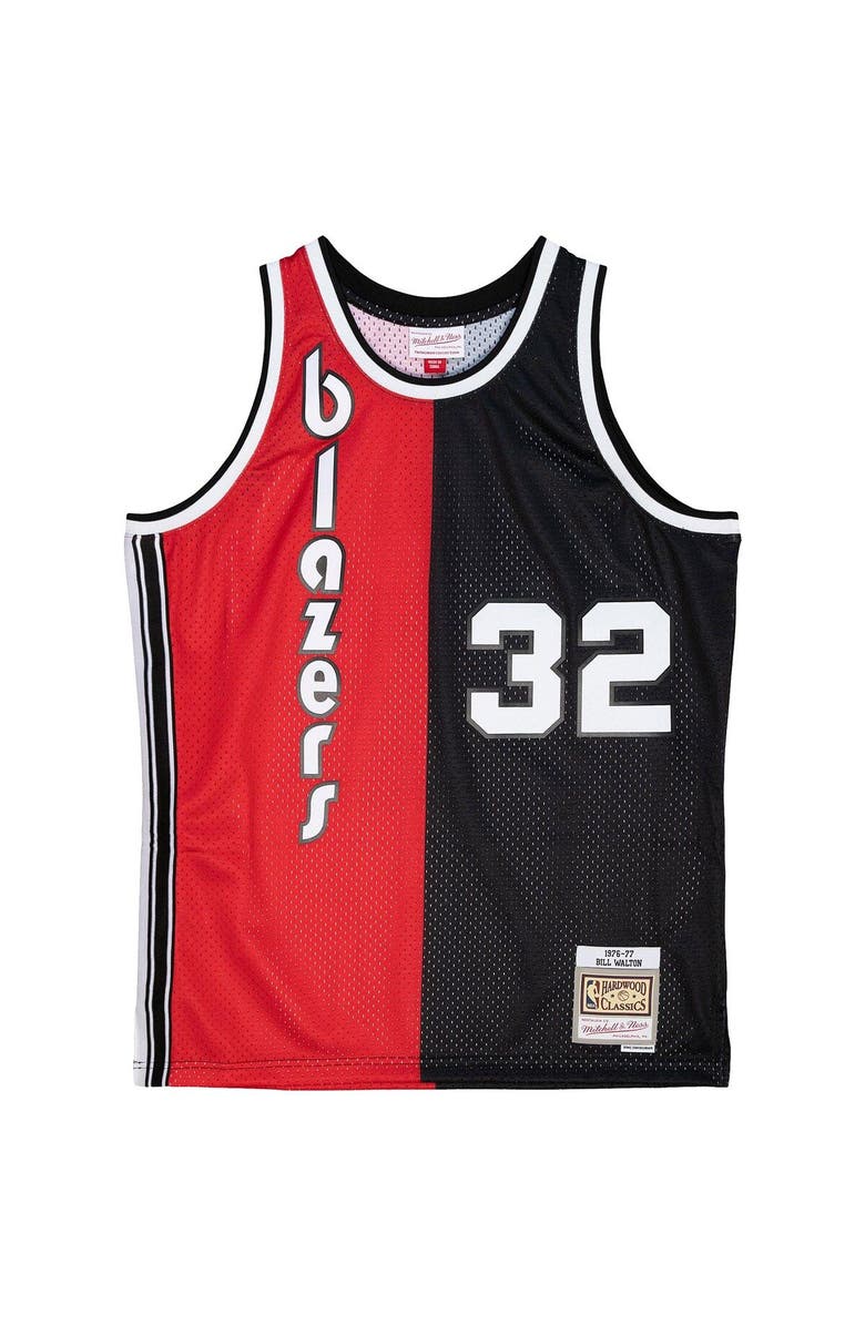 Mitchell & Ness Men's Mitchell & Ness Bill Walton Red/Black Portland Trail Blazers Hardwood Classics 1976/77 Split Swingman Jersey, Alternate, color, 