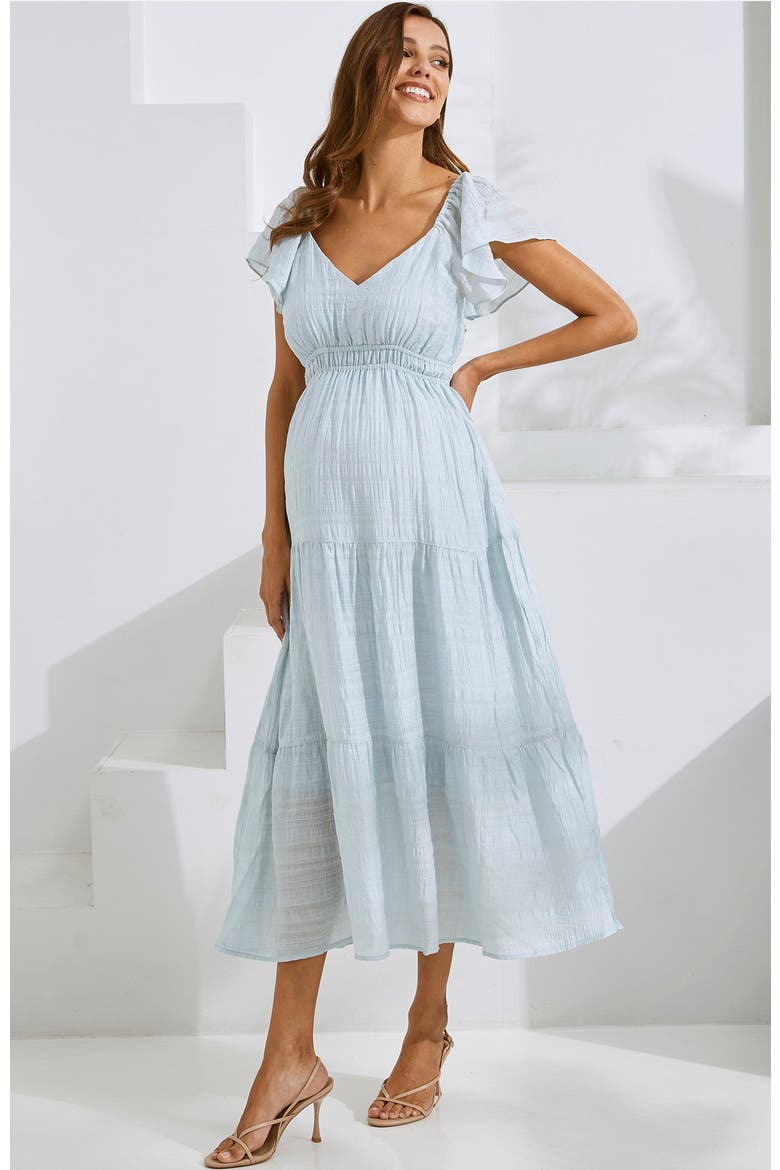 Baby Shower Ruffle Sleeve Maternity Dress, Alternate, color, Blue