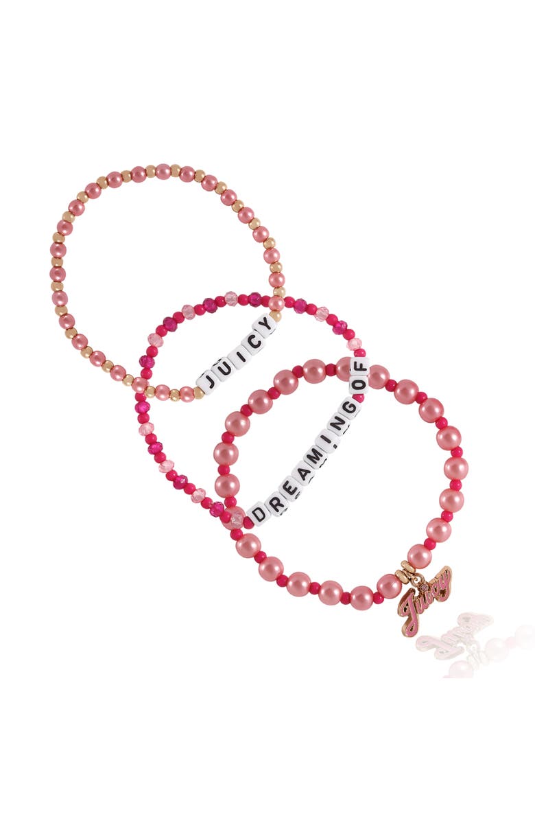 Juicy Couture Kids Beaded Bracelet Set, Alternate, color, Pink, White, Gold