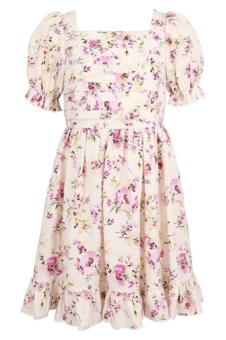 Kids' Floral Pintuck Dress, Main, color, IVORY/ ORCH