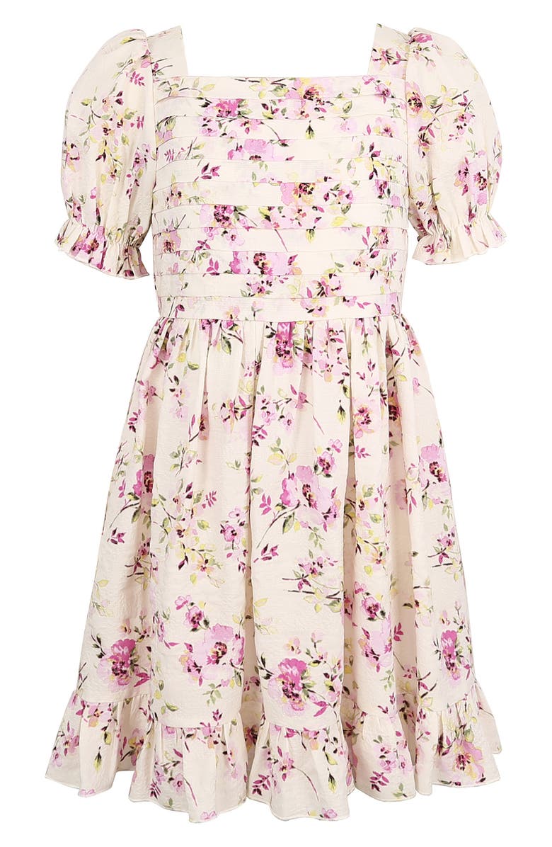 Zunie Kids' Floral Pintuck Dress, Main, color, Ivory/ Orch