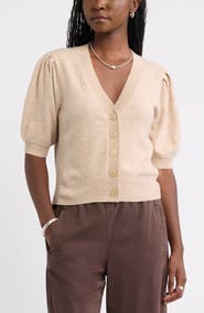Caslon® Wool & Cashmere Puff Sleeve Cardigan